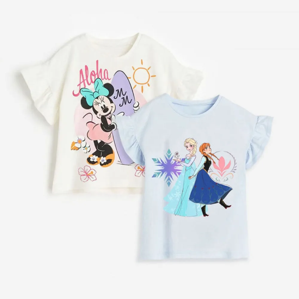 

Cute Elsa and Anna Printed Girl Tees Summer Minnie Mouse Short Sleeve Tops 1-6Years Children Baby Tshirts