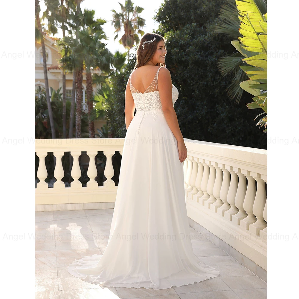 Anjo a linha plus size vestidos de casamento 2025 novo personalizado sem mangas requintado vestidos de noiva renda chiffon vestidos de novia