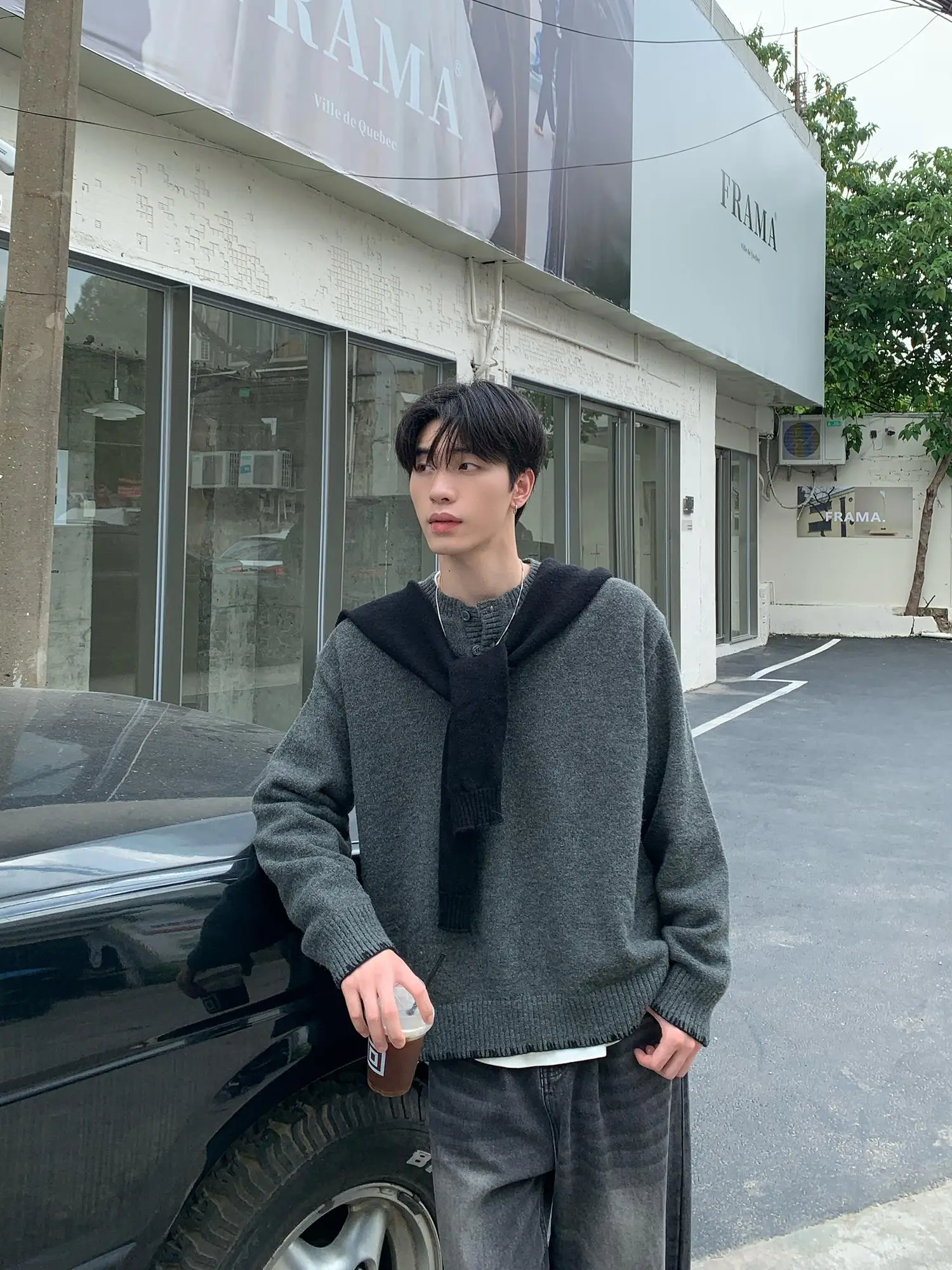 

Корейский модный свитер-обманка (имитация двухслойности) с круглым вырезом, универсальный вязаный топ для пар, осень-зима