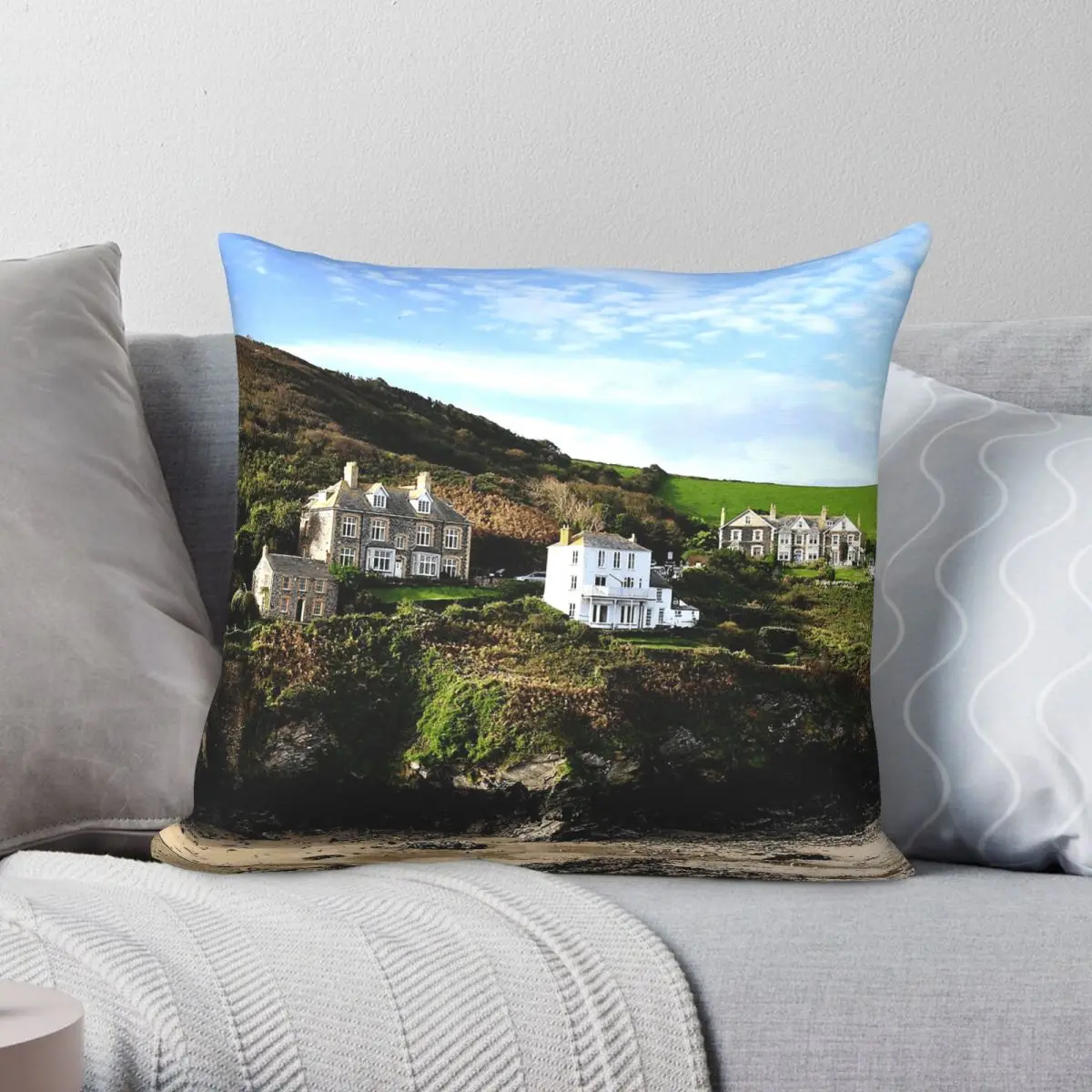 Port Isaac Cornwall UK Square Pillowcase Polyester Linen Velvet Pattern Zip Decor Throw Pillow Case Sofa Cushion Cover