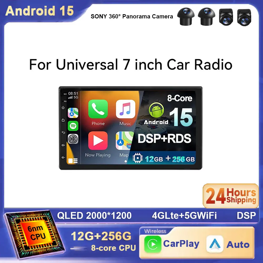 

7 Inch For Universal For Volkswagen For Nissan For Hyundai For Kia For Toyota Android 15 Car Video Navigation carplay+auto GPS