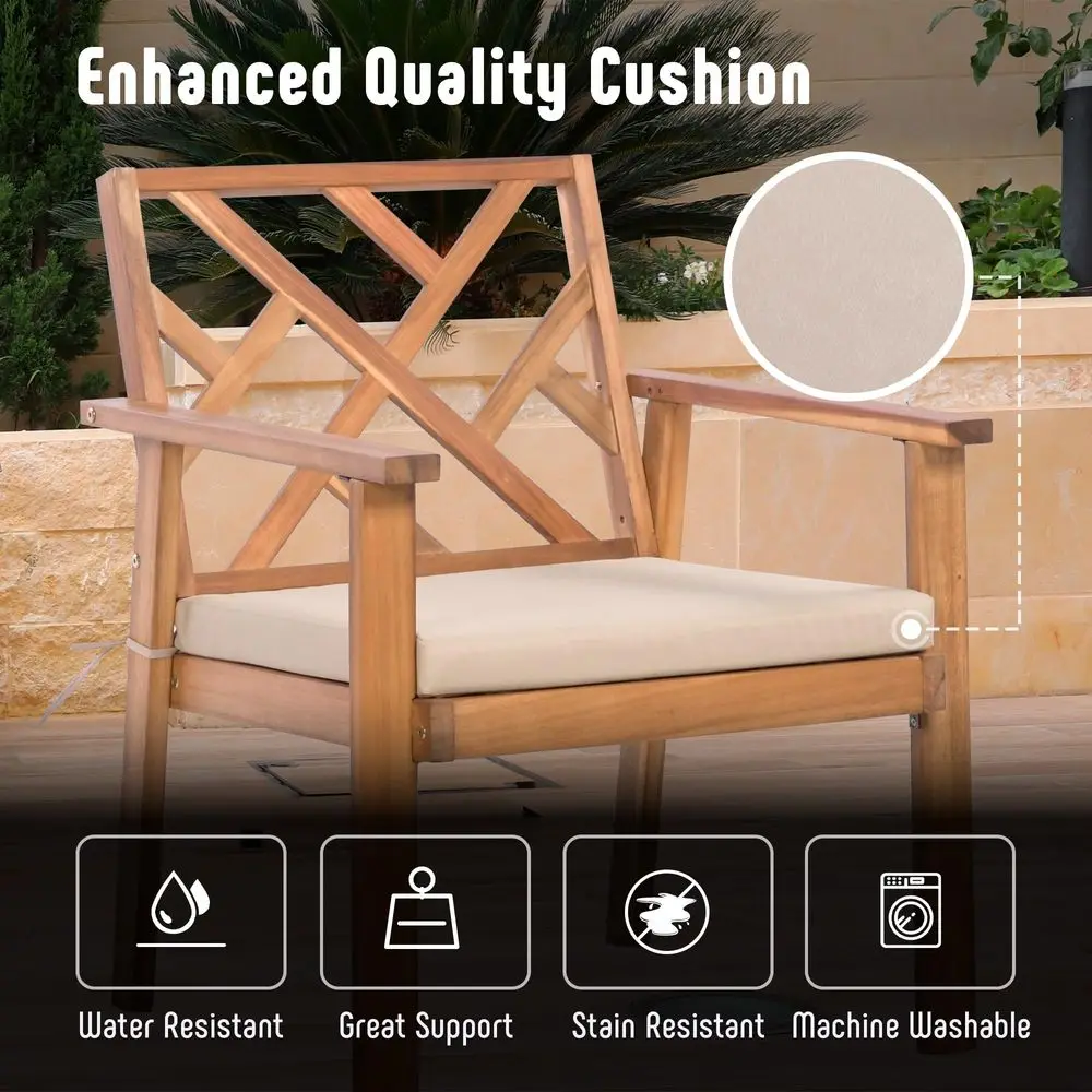 

3 Piece Outdoor Patio Furniture Set, Wooden Conversation Patio Set with Padded Cushion Chairs and Coffee Table, Acacia Wood Lou