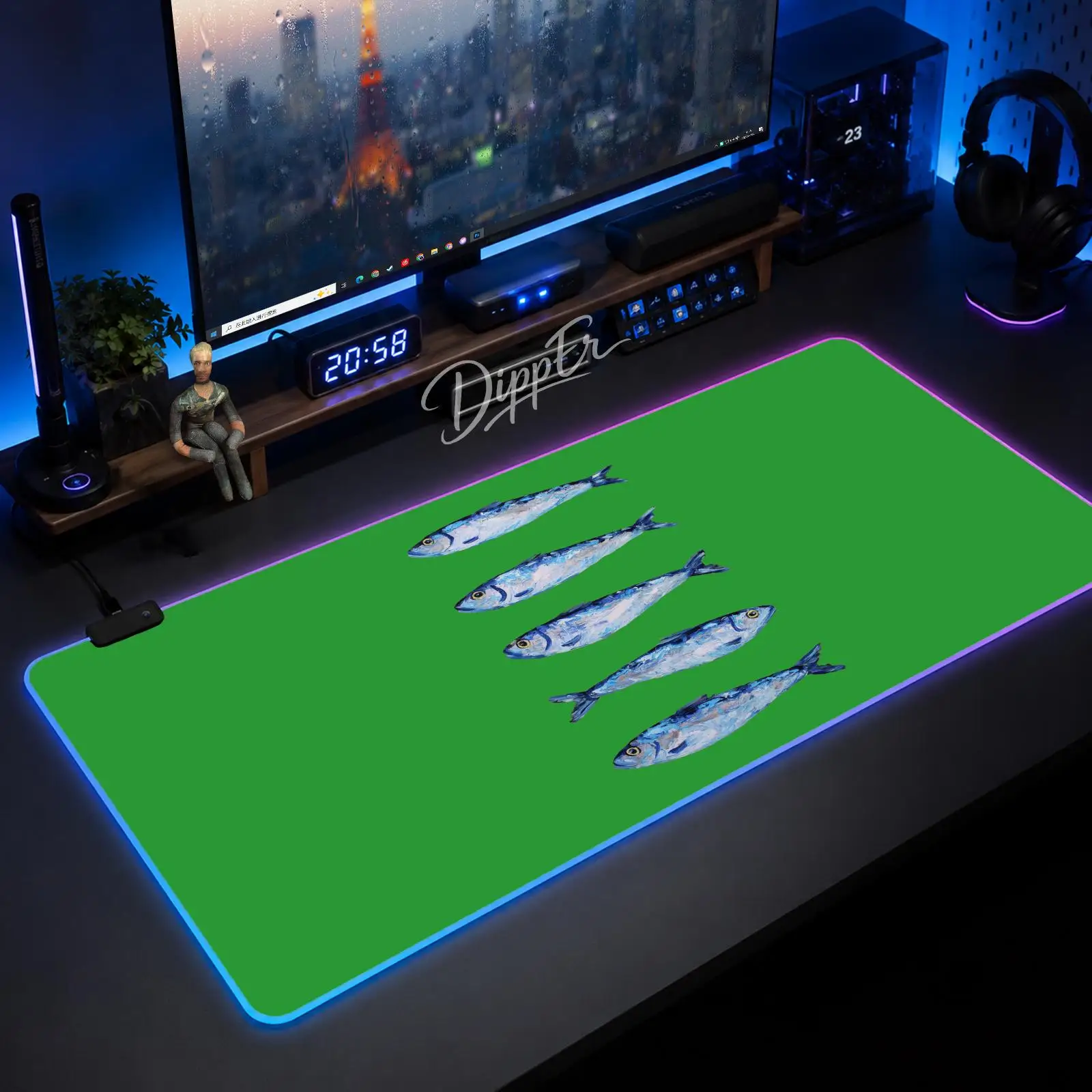 

Game Sardines Mouse Pad Gaming Anime Mouse Pad XXL RGB Desk Mats LED Table Pads Backlit Rubber Desktop