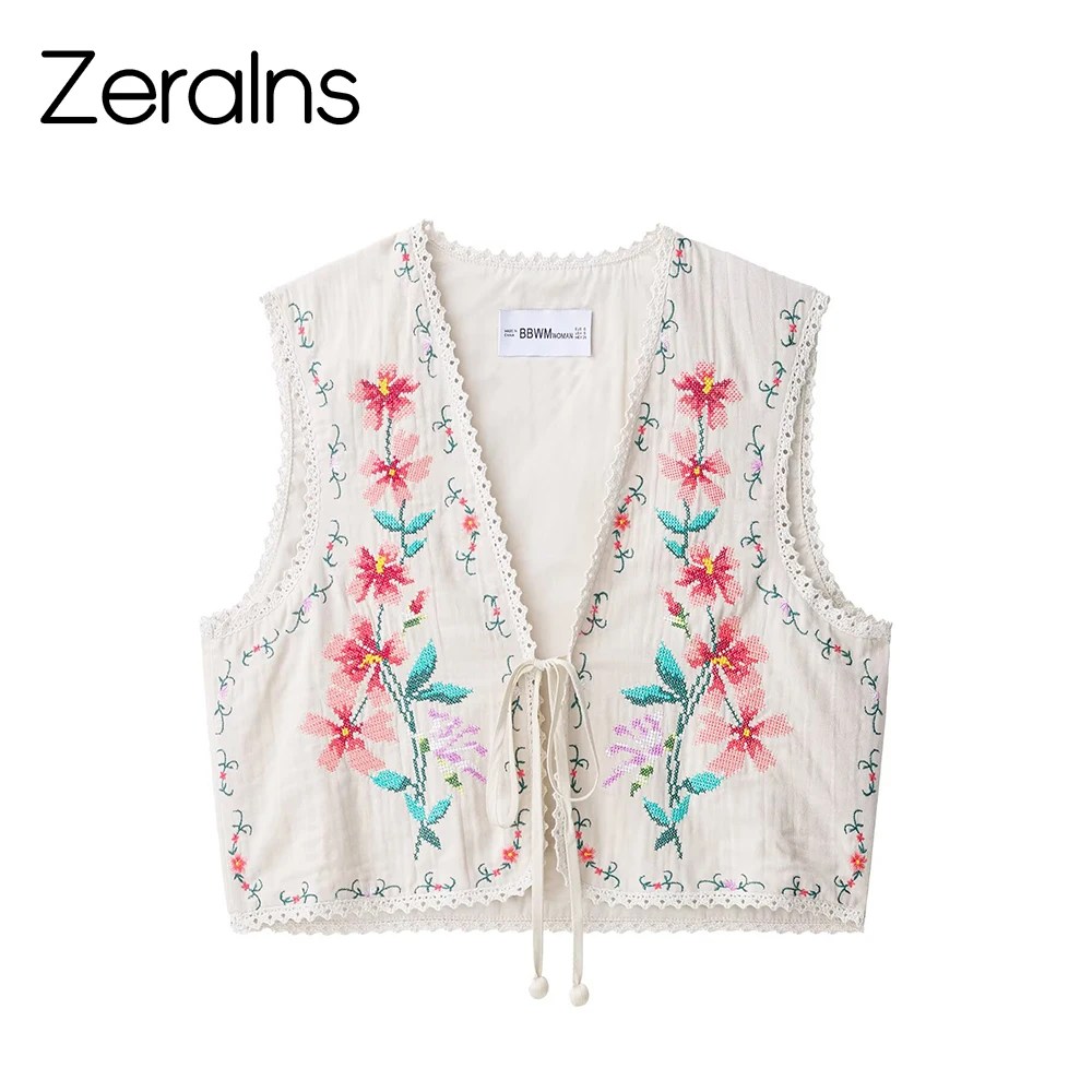 

ZERAINS Embroidered vest women's retro ethnic style heavy industry design sense short style worn with rust flower cardigan