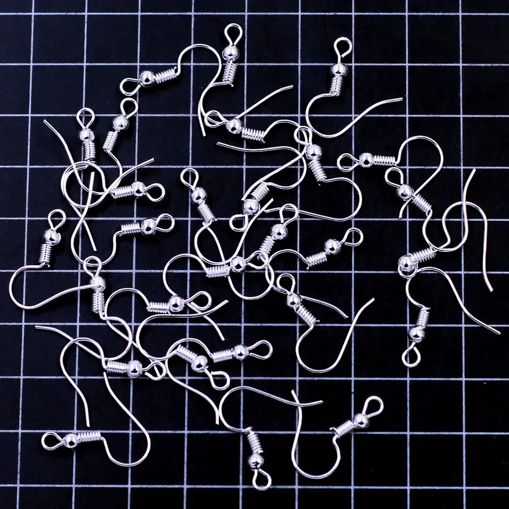 1000Pcs Earring Wire Hooks Ear With Spring Spacer Ball Alloy Silver Plated Jewelry DIY Making Findings 21x18mm