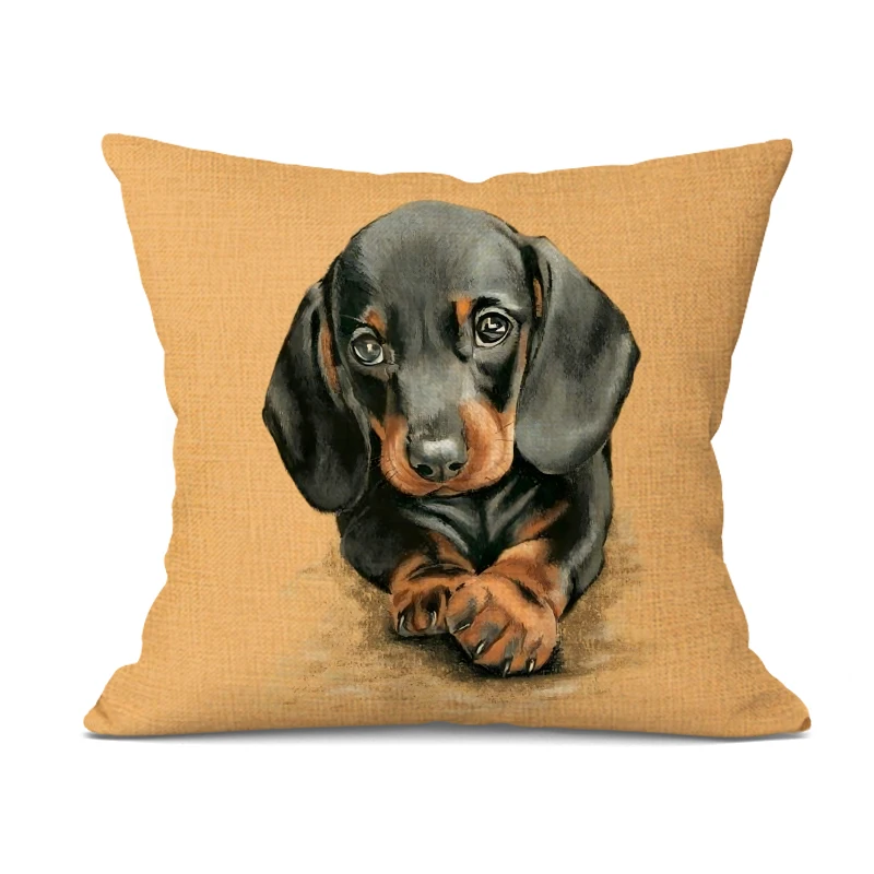 Handbemalter dekorativer Kissenbezug für Hunde, niedlicher Bulldoggen-Kissenbezug, Leinen-Kissenbezug für Cojines Decorativos Para Sofa