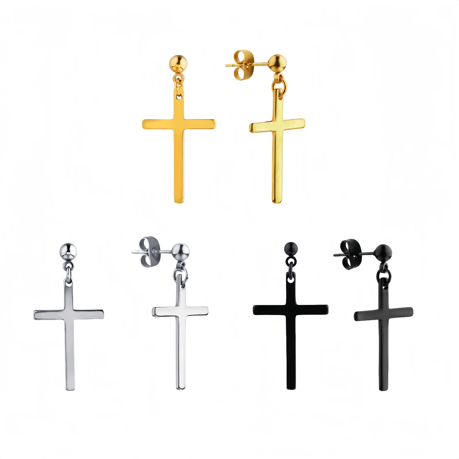 Gothic Unisex Punk Hip Hop Edelstahl Ohrstecker mit Kreuz baumeln für Männer Frauen Amulett Schmuck Geschenke für Halloween