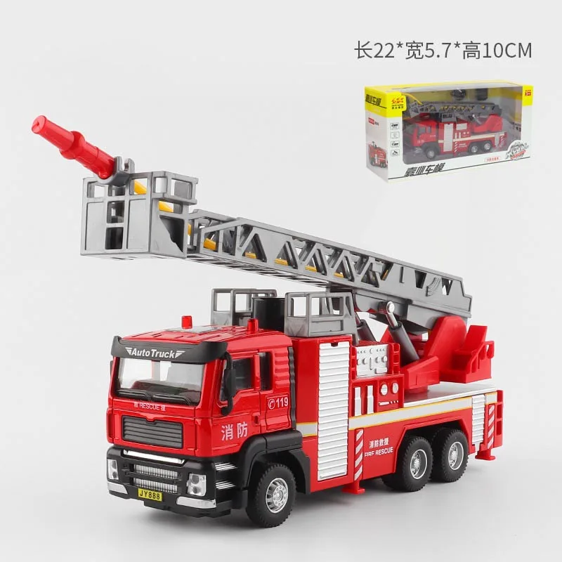 Large Alloy Fire Truck Toy With Sound And Light Sprayable Water Tank Car Simulation Firefighter Rescue Vehicle Kids Gifts