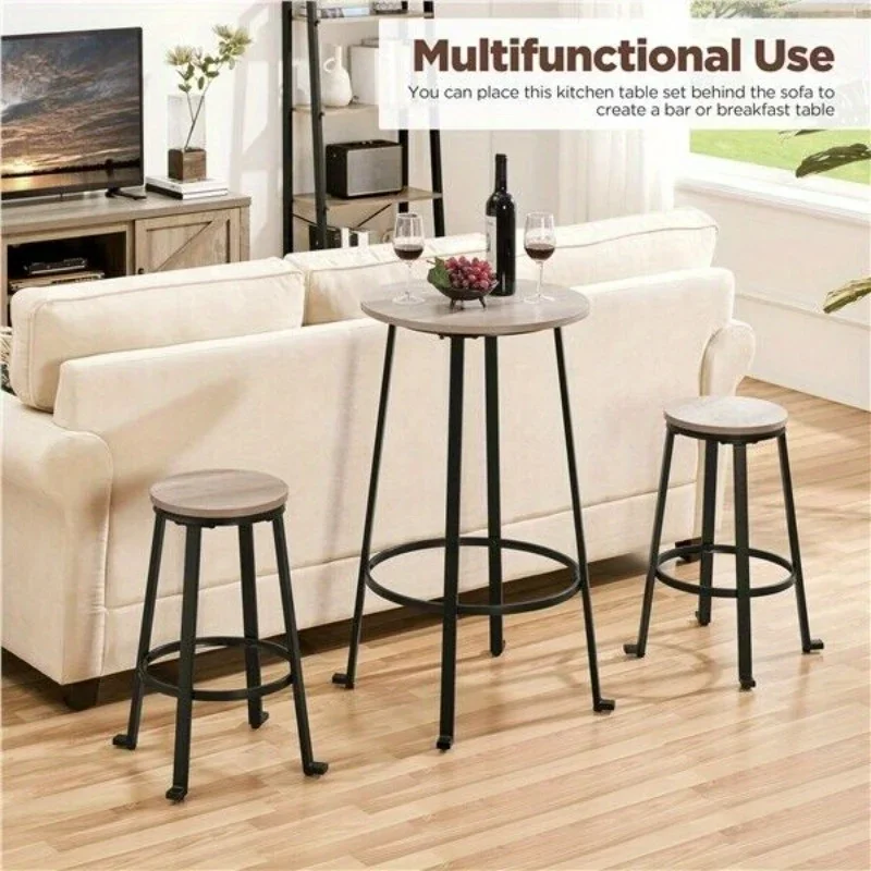 

Bar Table Set Round Bar Table and Bar Stools Set of 2 Pub Dining Table Set Gray