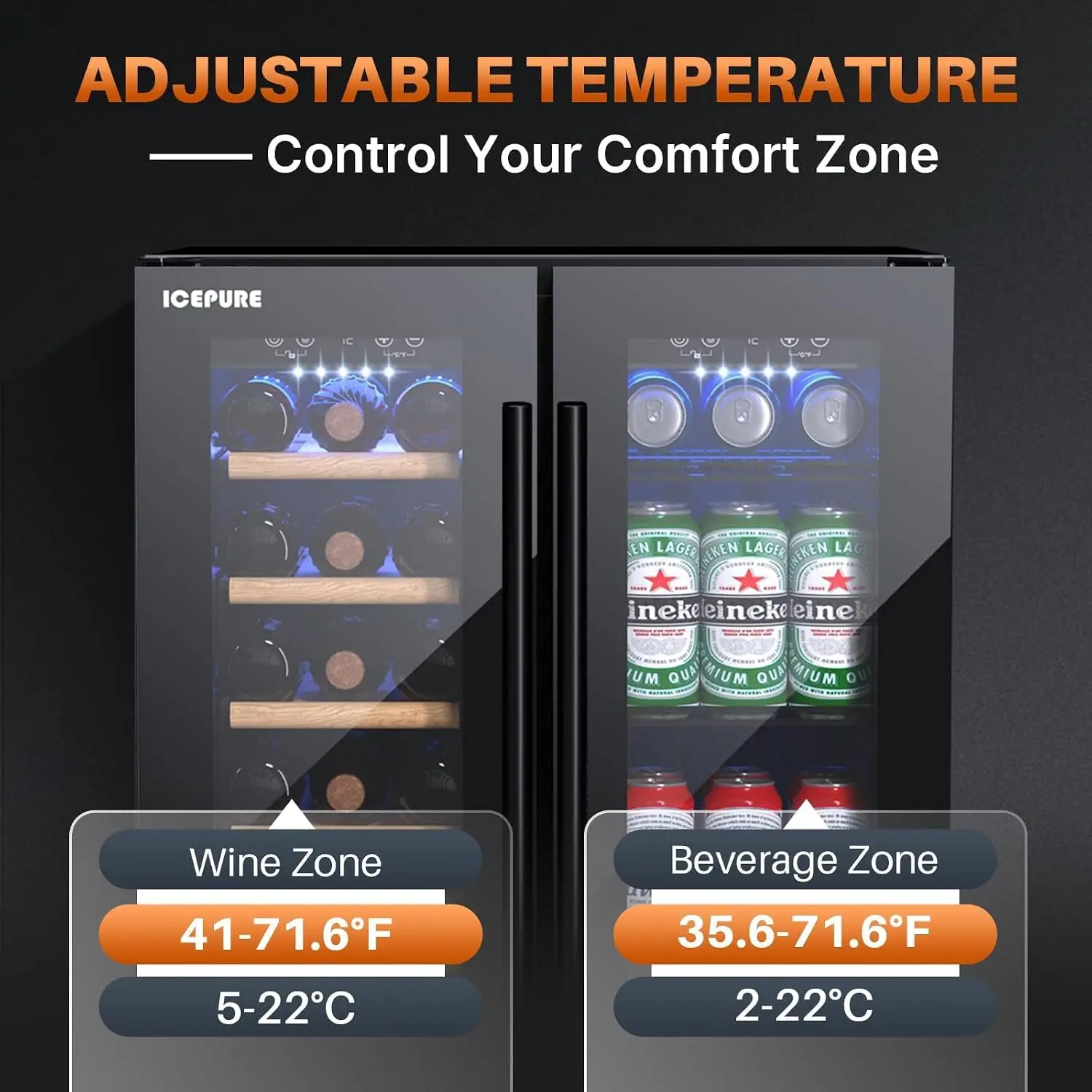 Wine and Beverage Refrigerator 24 Inch, Dual Zone Wine and Beverage Cooler with Glass Door, Freestanding or, Customized image 3