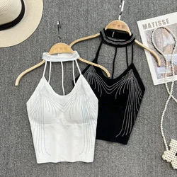 Chic halter Glitter Sequin Camis Sexy backless Fashion Tank Top Slim Corset Bustier basic Summer Women Party Crop Top  Ins