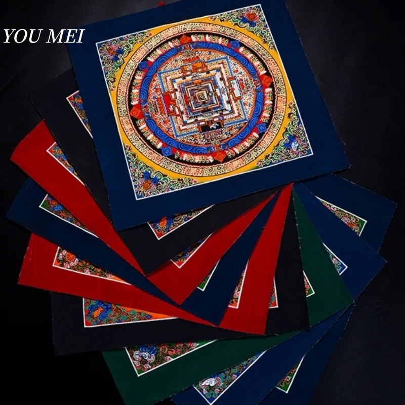 

Tibetan-Style Hand-Painted Mandala Thangka Wall Hanging,Nepal Handmade Mineral Mandala Wall Art,Color Will De Sent Randomly