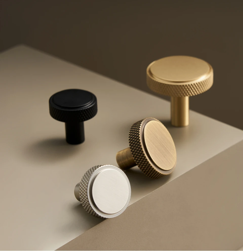 Nurlin Solid Brass Nickel Brushed Silver Knurled Classic Luxury kitchen Knobs Furniture Door Handle Available In Multiple Sizes