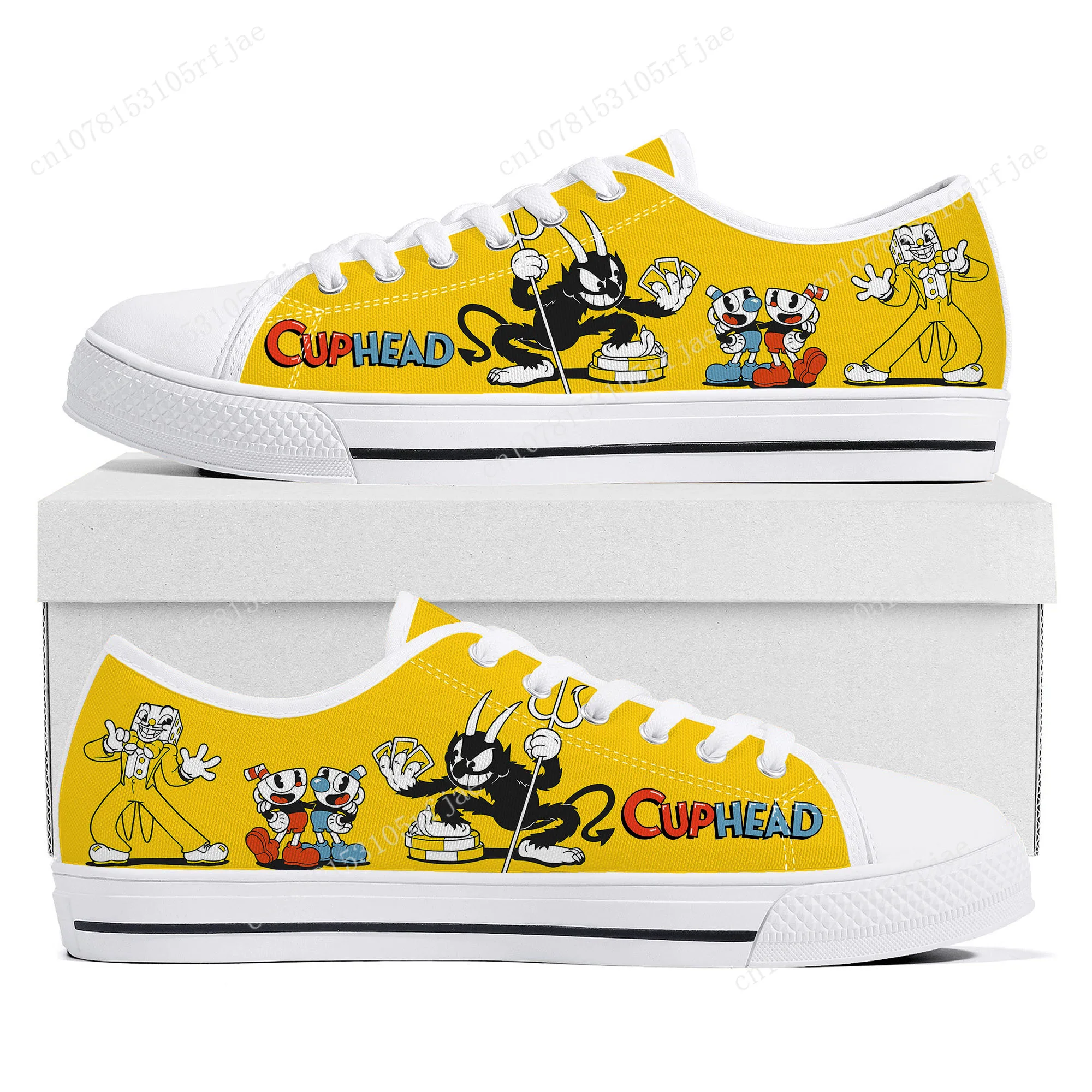Hot Cupheads Mugmans Cartoon Game Low Top Sneakers Womens Mens Teenager High Quality Canvas Sneaker Couple Custom Built Shoes