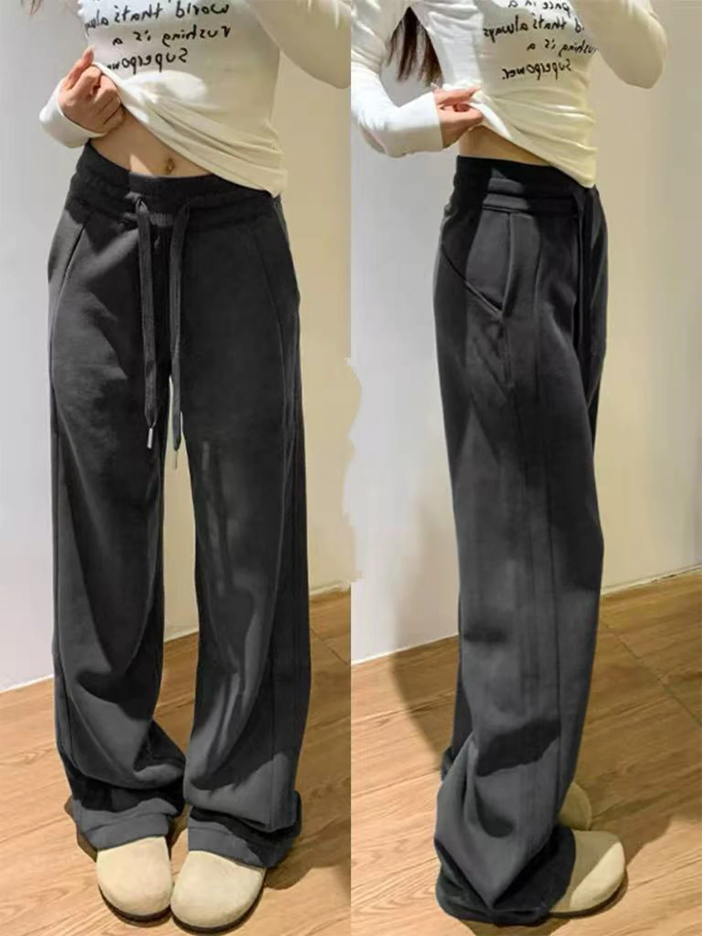 

American Style Straight Leg Sporty Casual Pants Women's Autumn Winter plus Size Loose Slimming Wide Leg Pants
