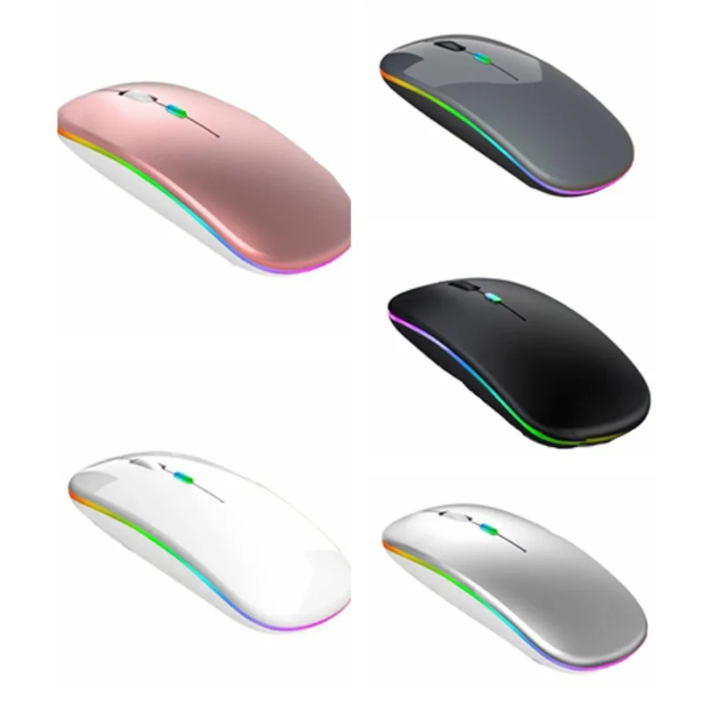 Mouse wireless con luce a LED 2.4Ghz + BT5.1 Mouse silenzioso per computer colorato Mouse Bluetooth da gioco leggero portatile