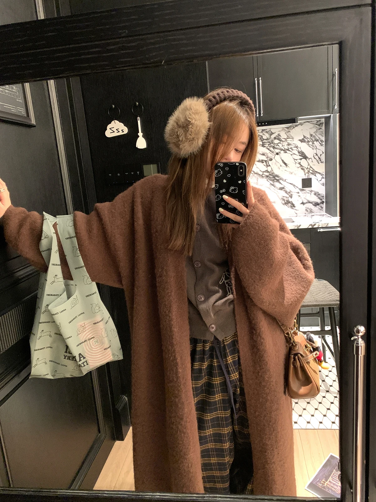 

Loose Knitted Open Cardigan Coat Women's Medium Length Lazy Sle Cute Korean Small Size Matching Autumn Winter Faion