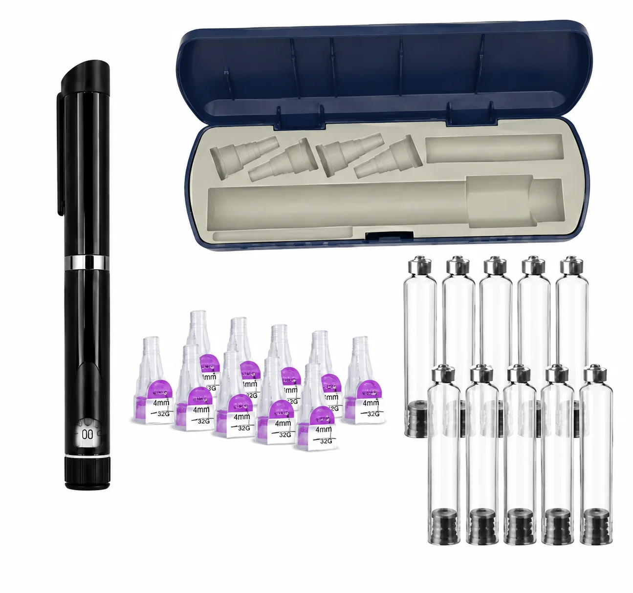 Reusable V3 Metal Insulin Pen Adjustable Dose Refillable Injector with Cartridge Holder Portable Diabetes Injection Device Set