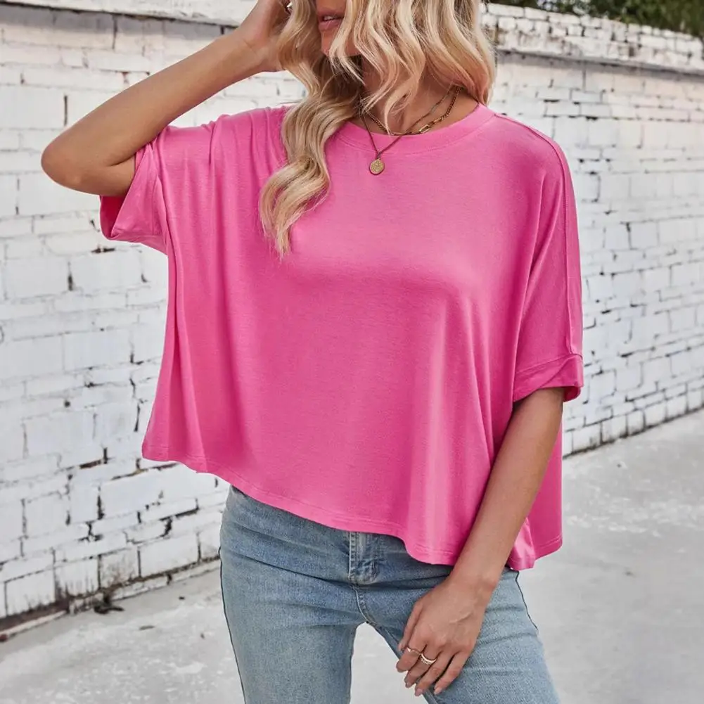 

Comfy Half-sleeve Tops Stylish Women's Batwing Sleeve Summer T-shirt in Solid Colors Loose Fit Casual Tee Shirt for Daily for A