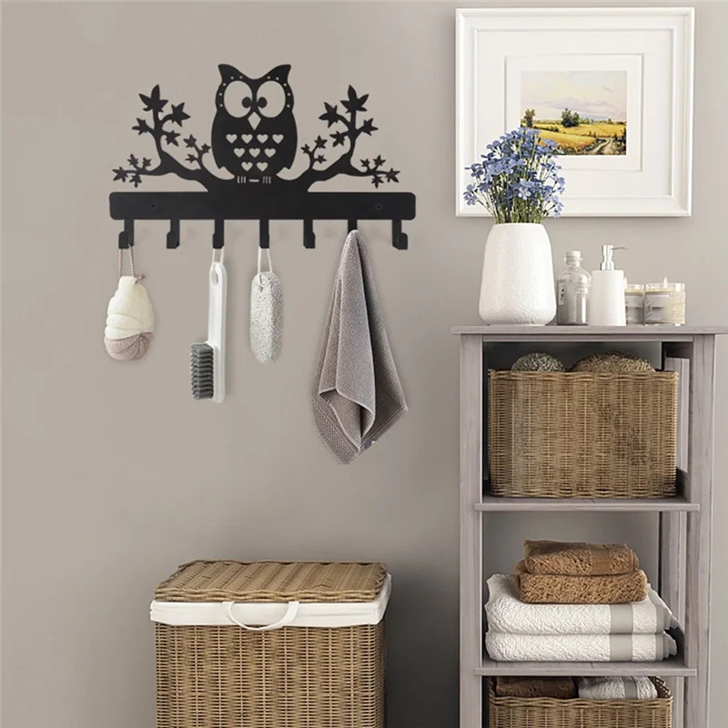 -A14E 7 ganchos coruja fixado na parede porta-chaves coruja cabide trela organizador chave gancho de chave de metal
