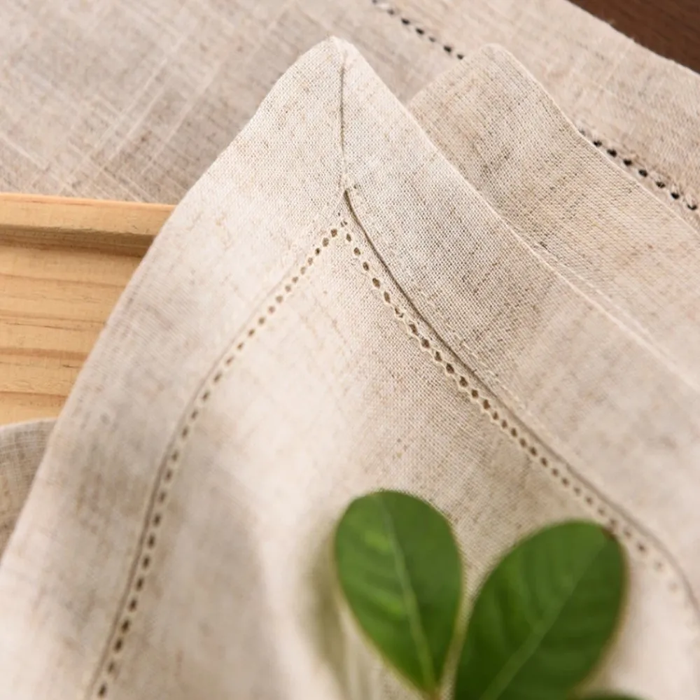 1/4/6pcs Hemstitched Linen Khaki Napkins Christmas Cloth Napkins Nature Color Dinner Napkins Washable Flax Cloth Gift Napkin