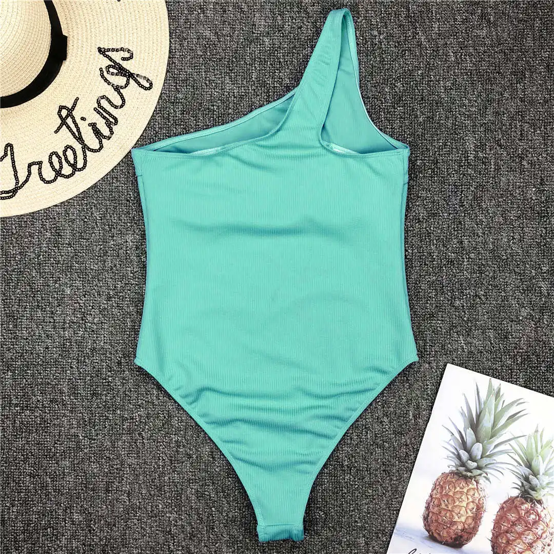 Einschultriger Monokini-Badeanzug mit Cut-Outs, gerippt, orange, einteiliger Badeanzug, sexy, schwarz, Damen-Bademode V1981 – Detail 21
