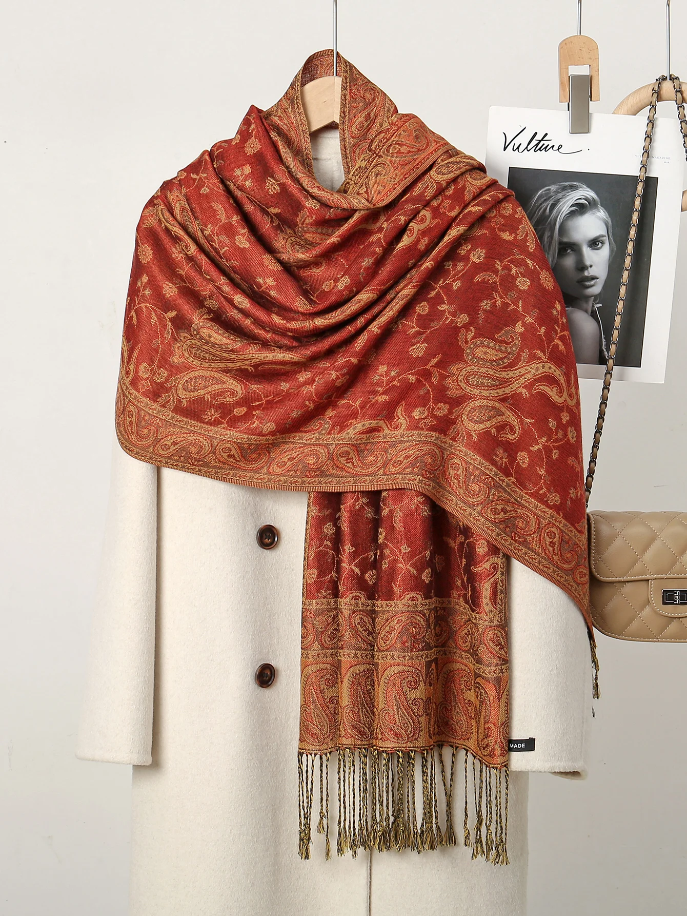 Großhandel Paisley Baumwoll schal Frauen Jacquard Cashew bedruckte Schals weibliche Quaste Retro Decke Vintage Sonnenschutz Wraps Schals – Detail 8