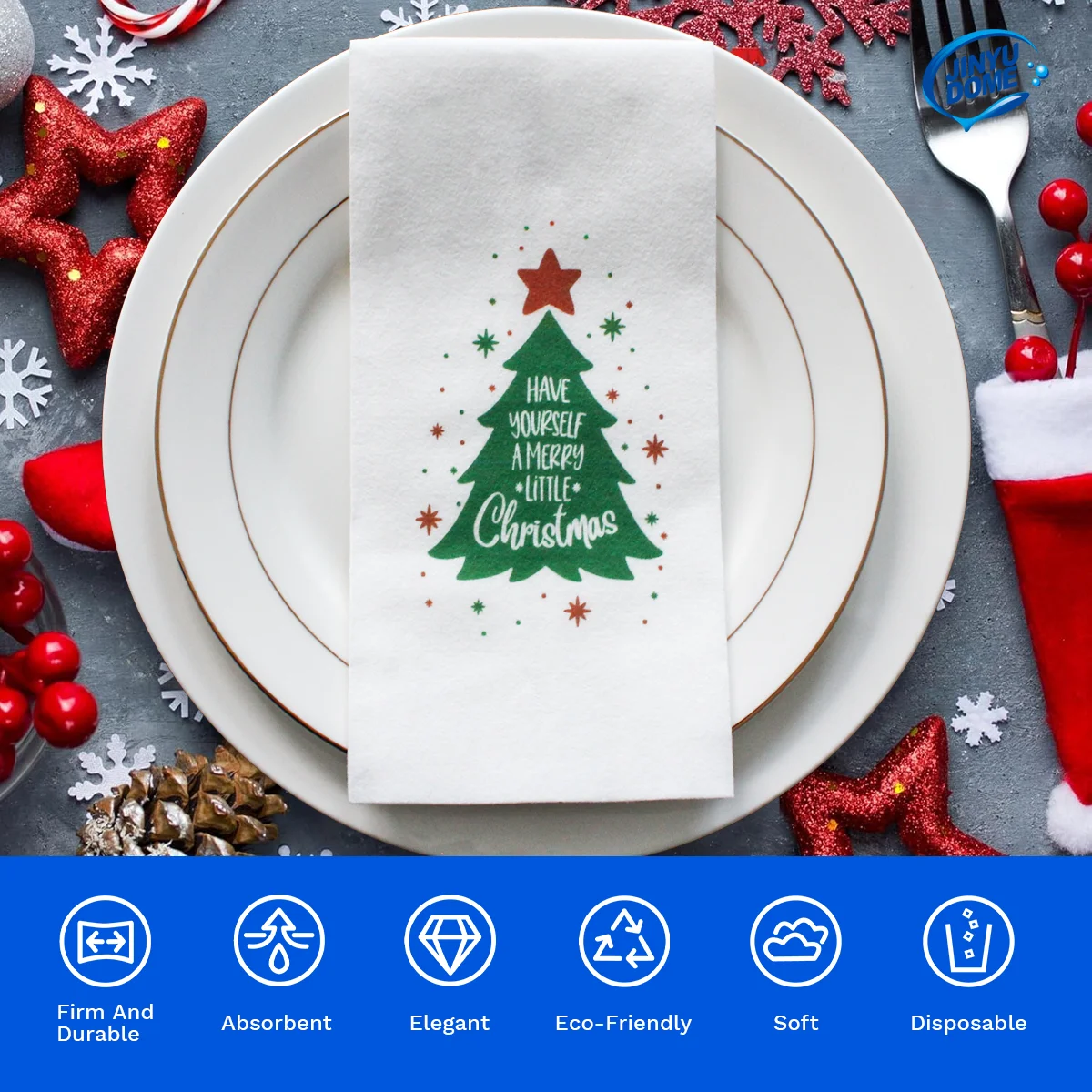 JINYUDOME 25/50Pcs Disposable Linen-Feel Dinner Napkins,30*43cm Napkin Towels,Prefold Paper Napkins Pad For Home Christmas Party