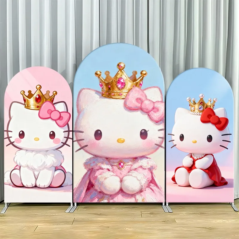 2D плоский фон-арка, однослойный, из неэластичной ткани, с тематикой Hello Kitty и Королевской принцессы, для украшения вечеринок, с короной