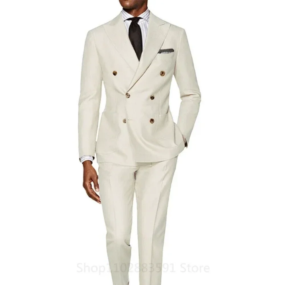 Trajes de doble botonadura para hombre, esmoquin informal para novio de boda, moda masculina, chaqueta de 2 uds con pantalones