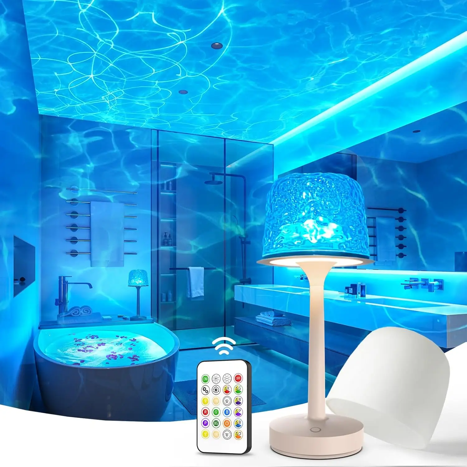 

1 6 цветов RGB светодиодная настольная лампа с водной рябью и дистанционным управлением, романтический подарок для пары, домашний декор для спальни, проекционный ночник