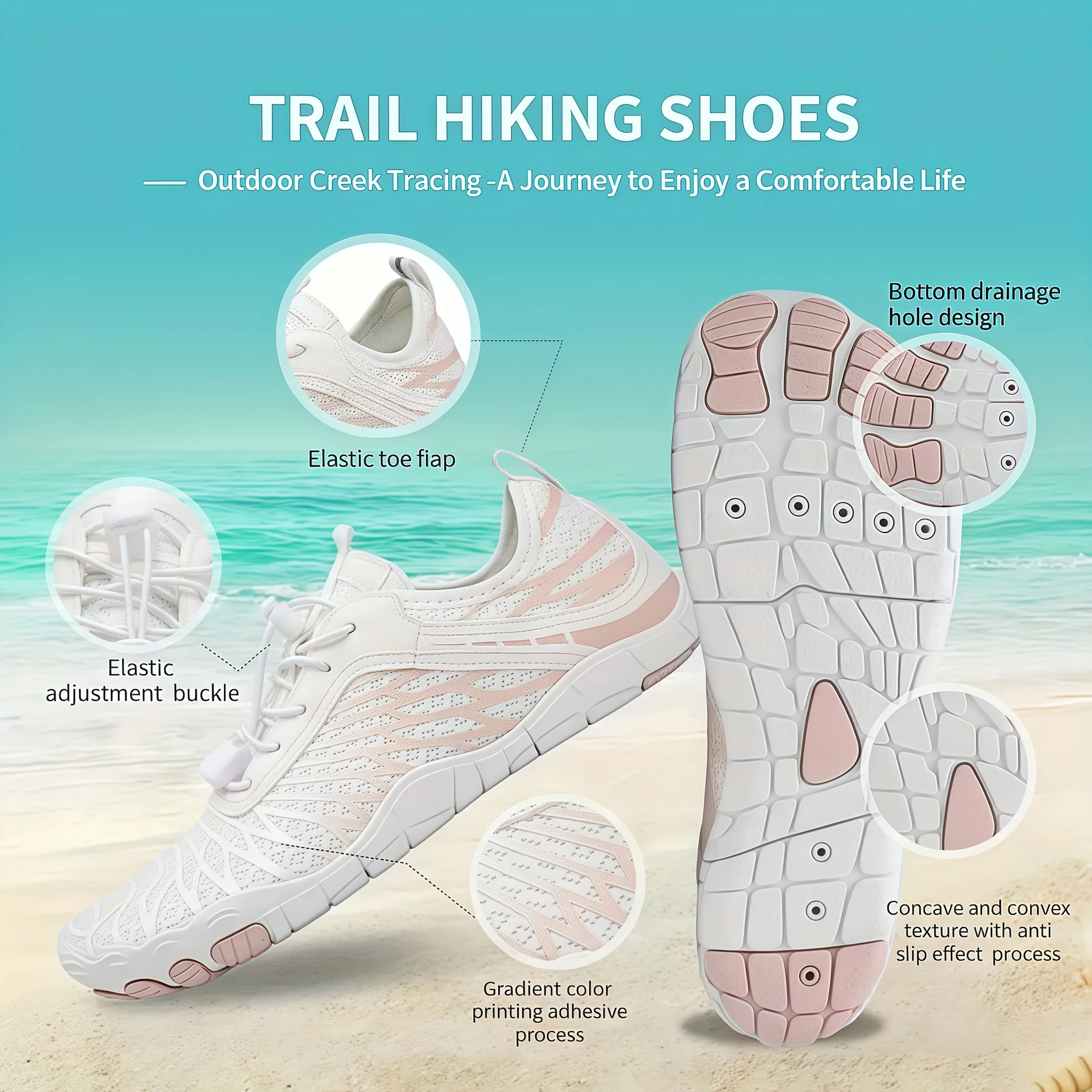 

Женская обувь для ходьбы босиком - быстросохнущая спортивная обувь для воды, легкая и мягкая пляжная обувь, нескользящая легкая обувь для отдыха.