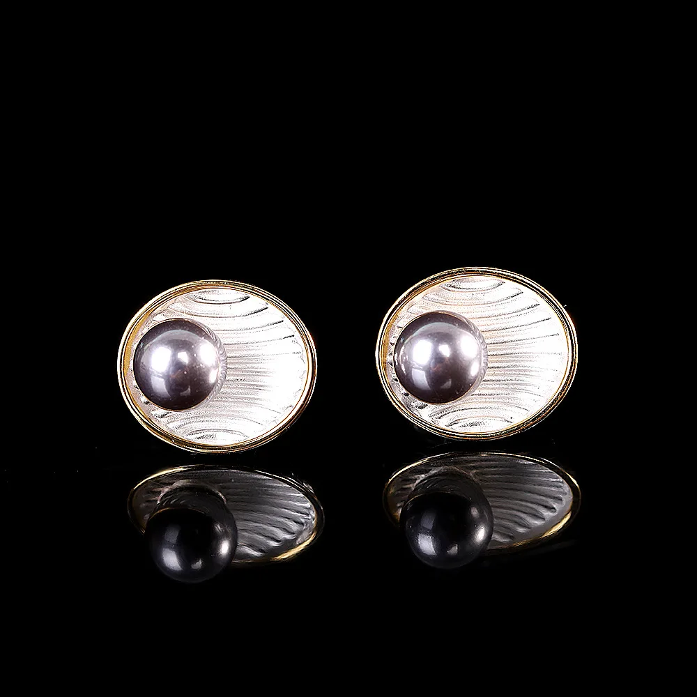 Stunning Bowl Designer Processed Shell Pearls Studs Earrings for Women Real 925 Sterling Silver French Elegant Dress Jewelry