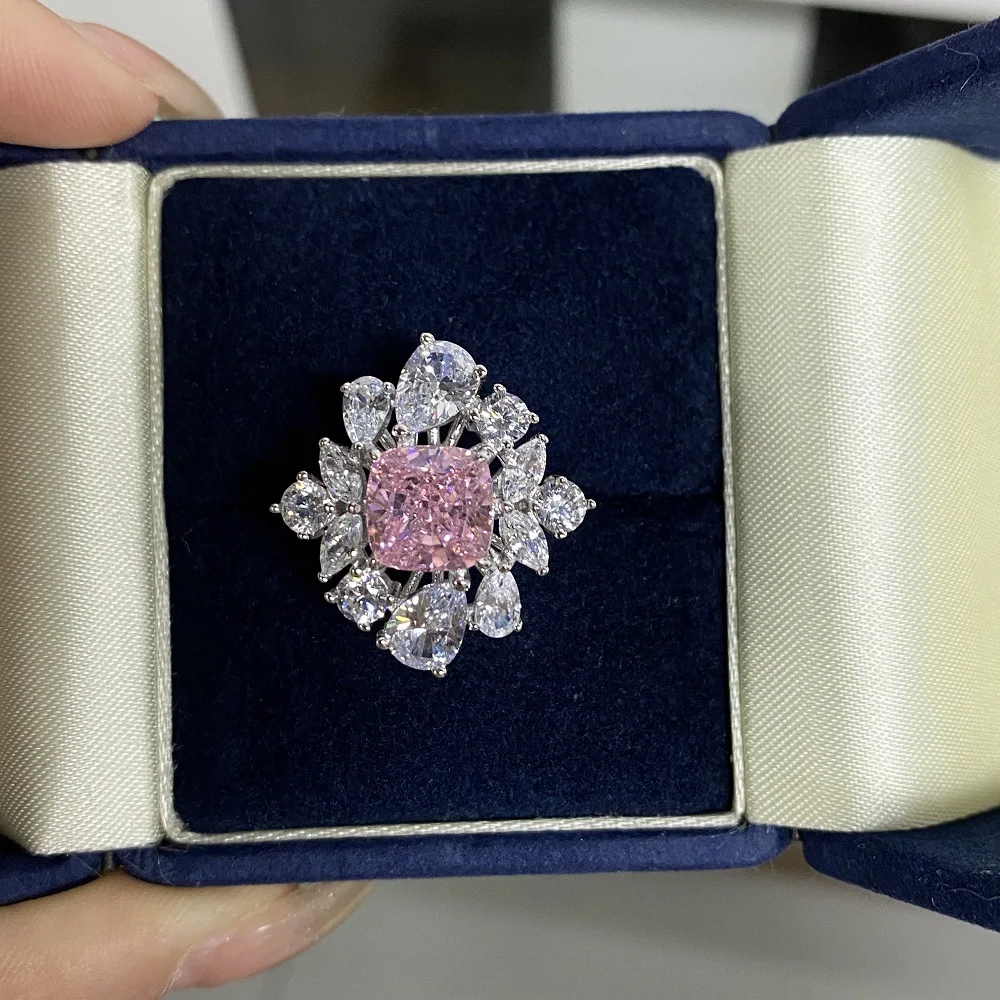 

Популярное кольцо из стерлингового серебра S925, женское кольцо с бриллиантом розового цвета вишни и розовым ледяным цветком, банкетное кольцо