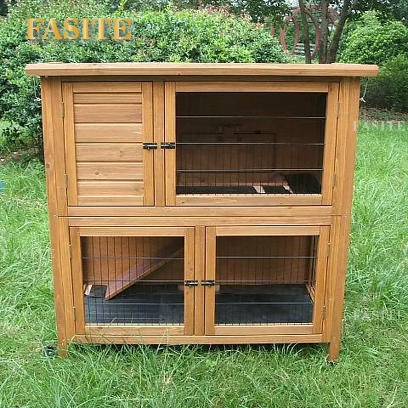For Rabbit Cat Squirrel Outdoor Solid Wood Double Layer Cage Nest House Cabinet Durable Weatherproof Spacious Pet Shelter