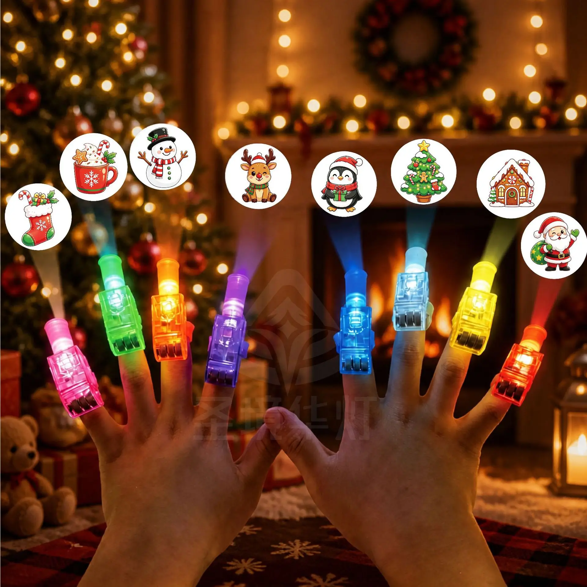 Christmas Finger Projector Lights, LED Projection Finger Rings, Christmas Party Favors Gift, Santa Snowman Pattern Light
