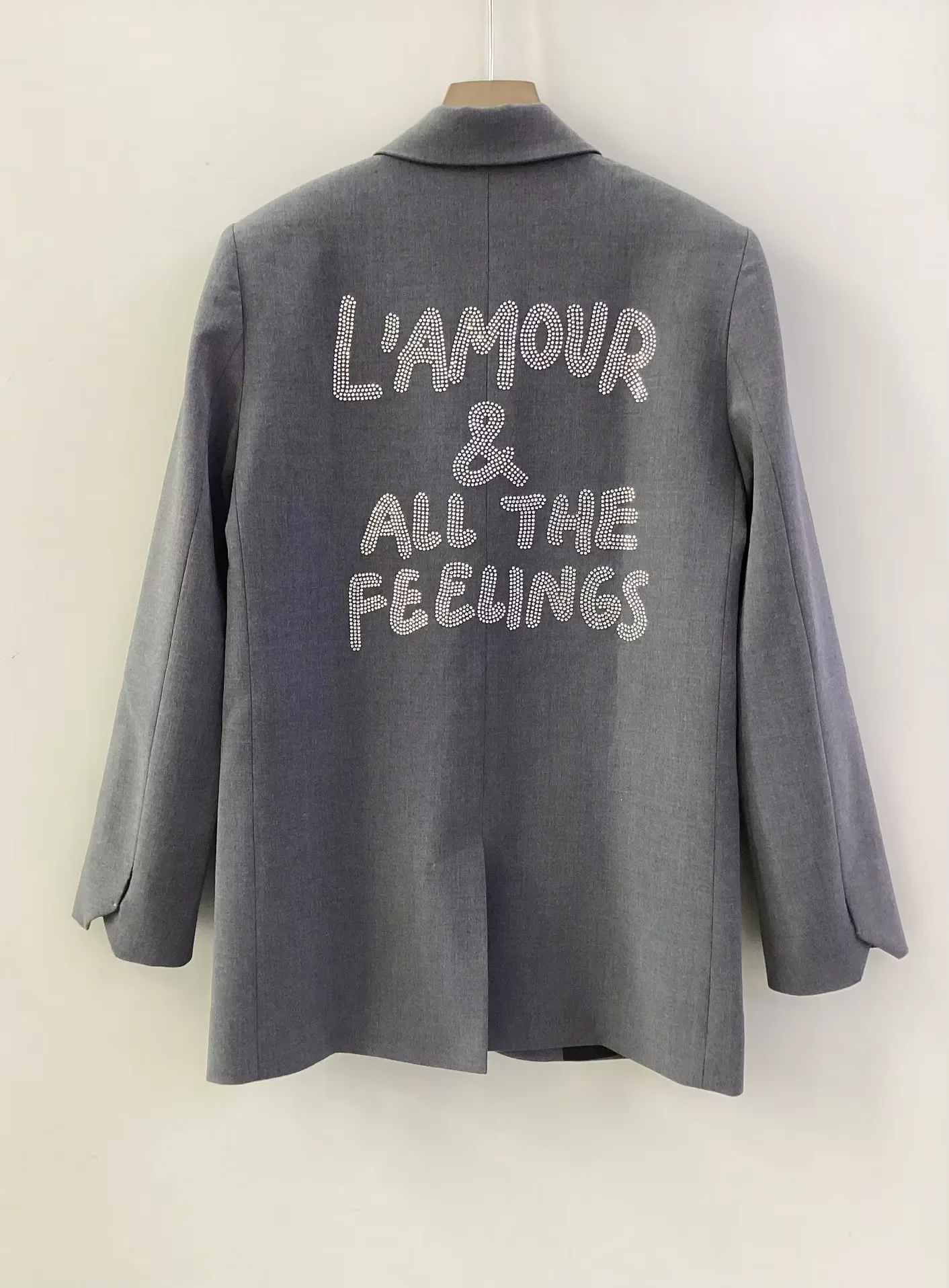 

Letters Diamond Women's Grey Blazer Spring Single Breasted Long Sleeve Fashion Ladies Suit Jacket