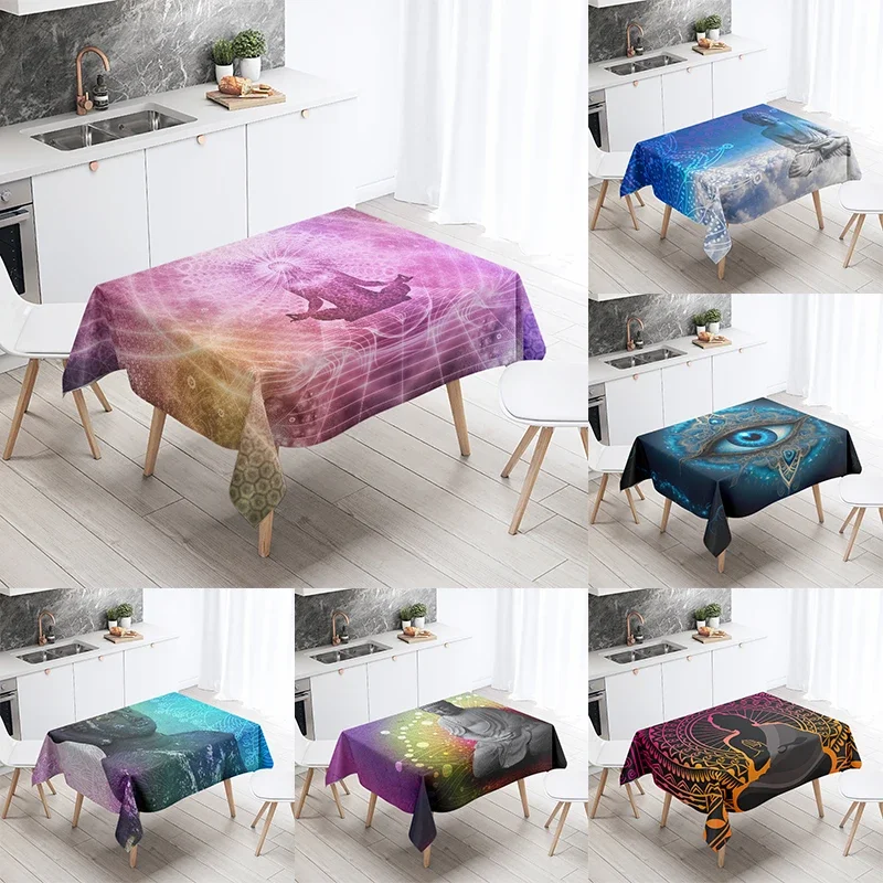 Meditation Buddha Tablecloth Waterproof Rectangular  Party Decoration Restaurant Table Kitchen Home Decor