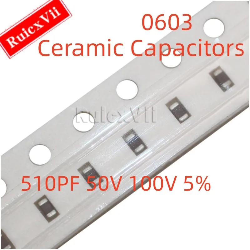 (100pcs) 0603 510PF 50V 100V 5% 511J COG 1608 SMD Ceramic Capacitors