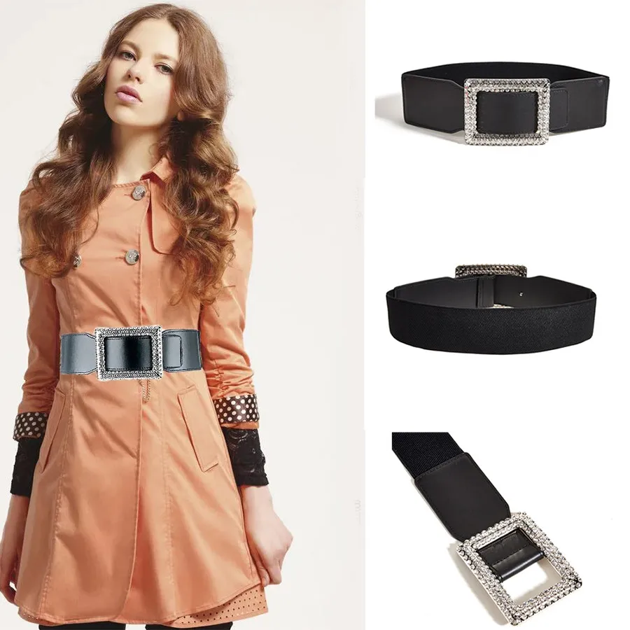 Fashion Square-shaped Brick Buckle Loose Elastic Women Belt Strap With Diamond Waist Woman Belts for Dress Belt Corset Belt