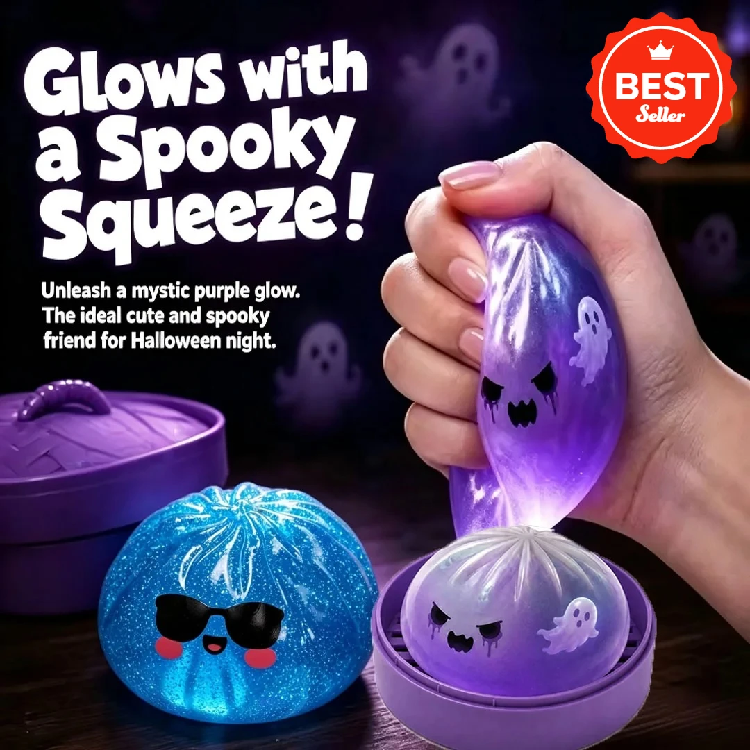 Glitter Halloween Ghost Dumplings Squishy Soft Slow Rebound Resilience Decompression with Steamer Stuffed Shark Bun Gift