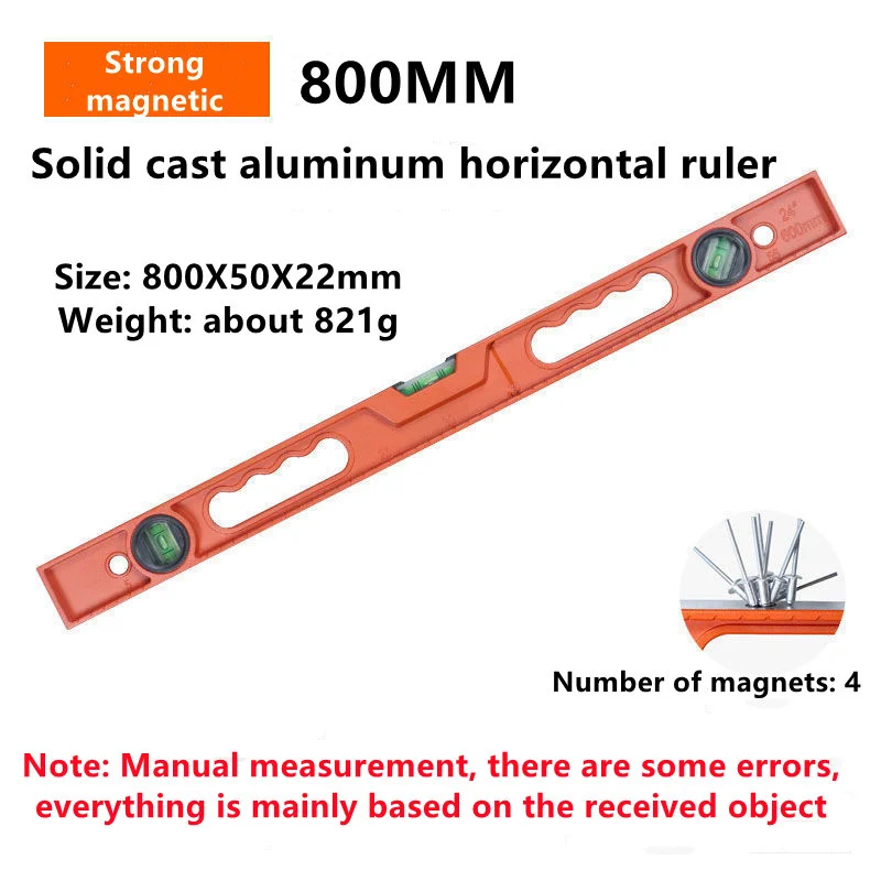 800mm Magnetic Spirit Level Ruler High Precision Solid Cast Aluminum Horizontal Ruler High Bearing Balance Ruler for DIY Furnish