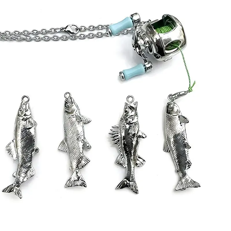 Mini Fishing Reel Necklace Fishing Rotating Handle & Moving Line Guide Spinning Reel Keychain Backpack Charm For Fishermen