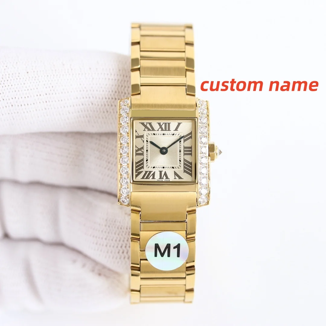 

Women Gold White Roman Digital Quartz Watch Metal Strap Rectangle Classic Business Clock Custom Watches watches for woman