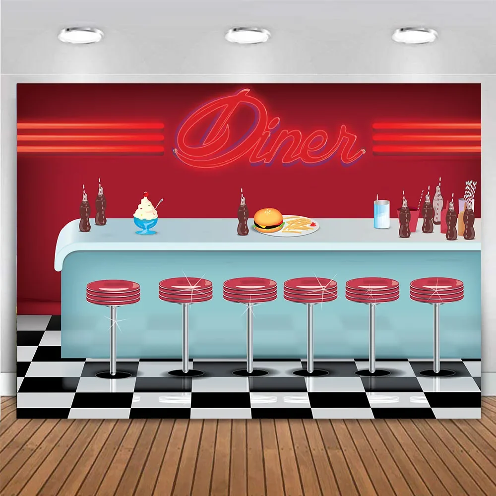 

Retro 50s American Diner Restaurant Classic 1950s Soda Shop bar birthday party photo background photography backdrop banner