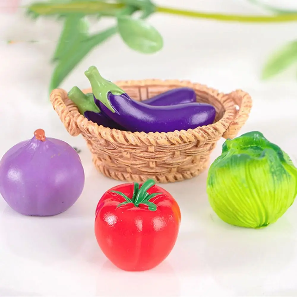 Cute Vegetable Figurines Miniatures Resin Crafts Mini Simulation Vegetable Basket DIY Handicrafts Vegetable Model