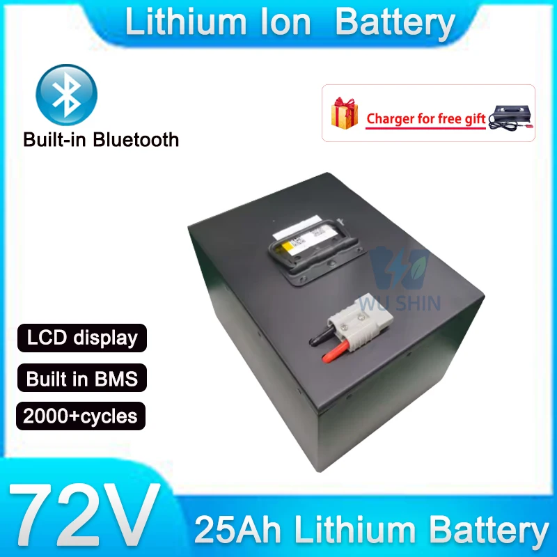 72V 25Ah Li-ion Battery Pack for E-Bike E-Scooter Motorcycle Rechargeable Lithium Battery Long Range High Power BMS Protection