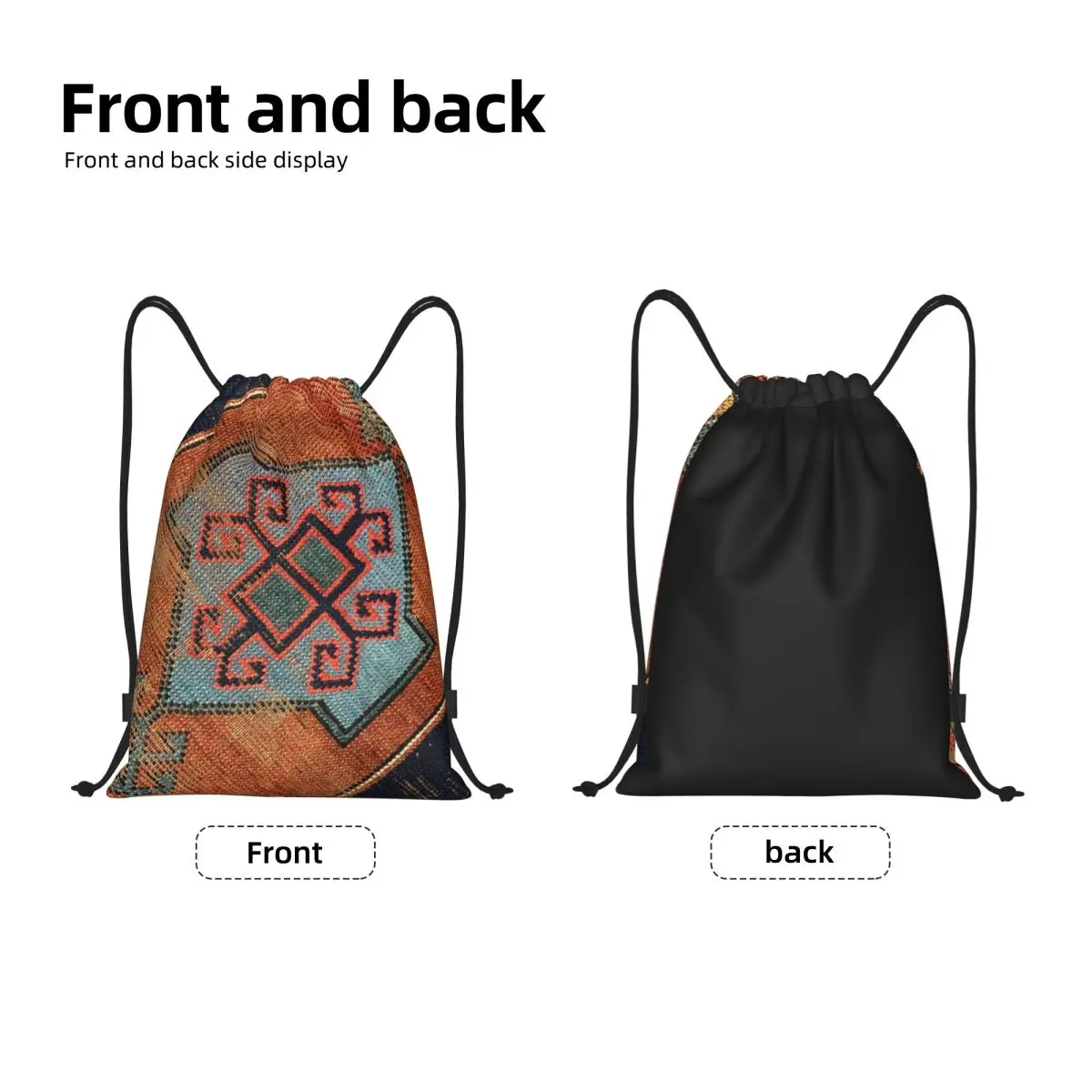 Worn Kazak Carpet Design Drawstring Backpack Women Men Gym Sport Sackpack Foldable Woven Aztec Textile Navajo Training Bag Sack