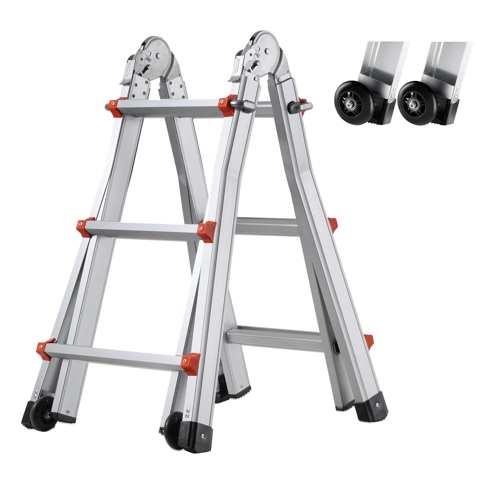VEVOR Telescoping Ladder A Frame Compact Aluminum Extension Ladder Multi-Function Portable Collapsible RV Ladder for Homework