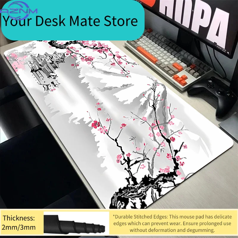 Japanese Style Cherry Blossom Castle Mouse Pad Large Non-slip Waterproof Desk Mat for Office Home Aesthetic Gaming Mousepad